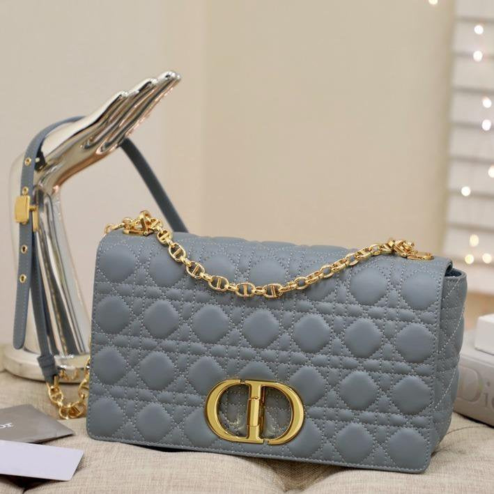 DIOR LARGE CARO BAG 28 GRAY SUPPLE CANNAGE CALFSKIN
