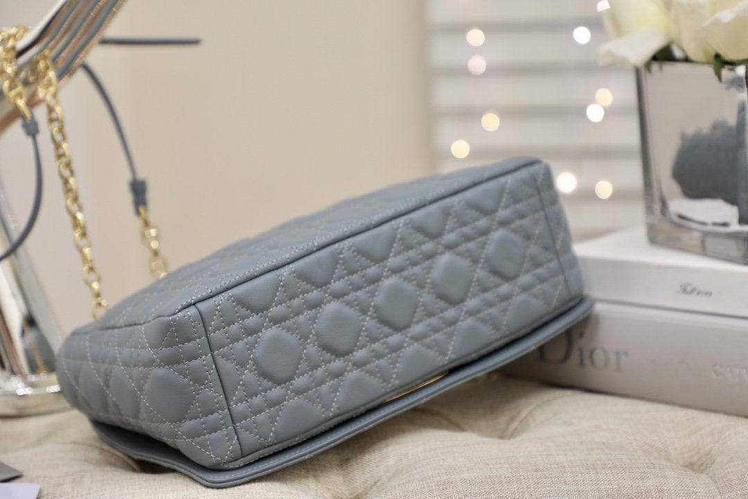DIOR LARGE CARO BAG 28 GRAY SUPPLE CANNAGE CALFSKIN
