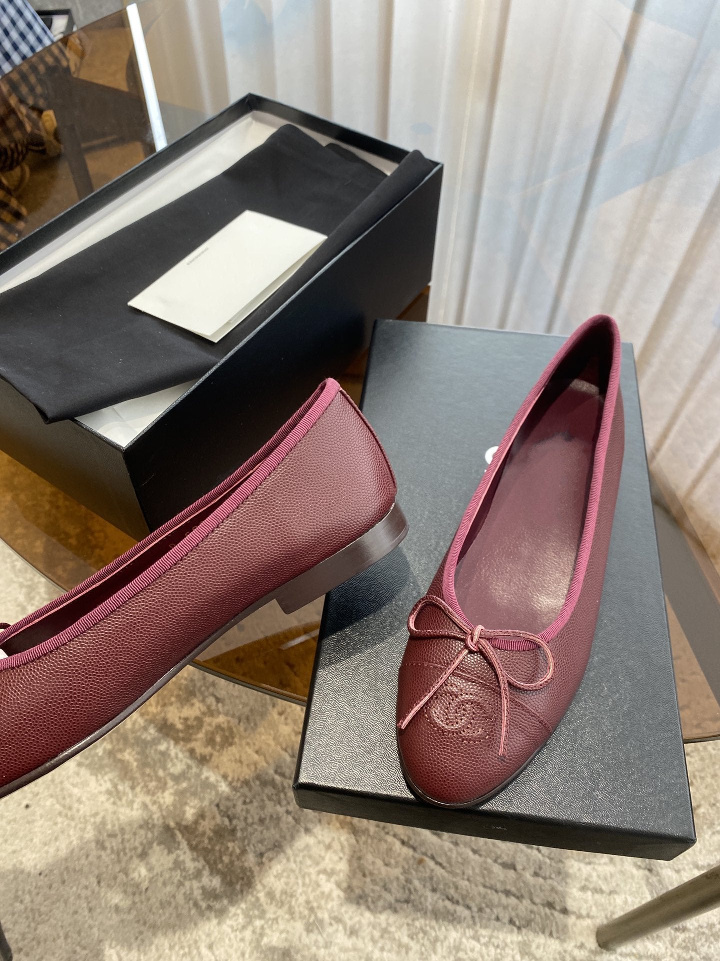 CHANEL BALLET FLATS BURGUNDY GRAINED CALFSKIN