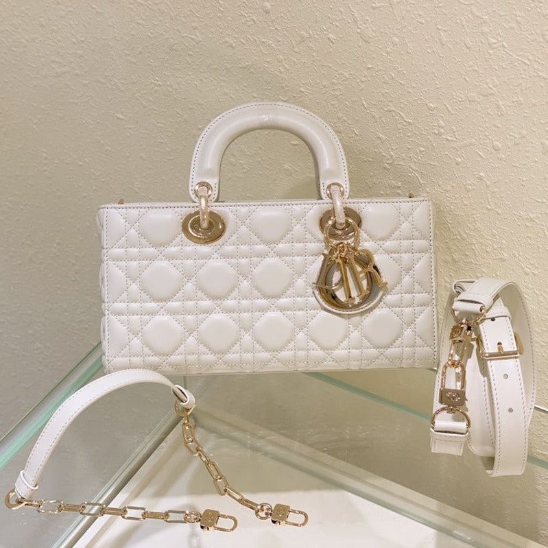 DIOR MEDIUM LADY D-JOY 26 WHITE LAMBSKIN