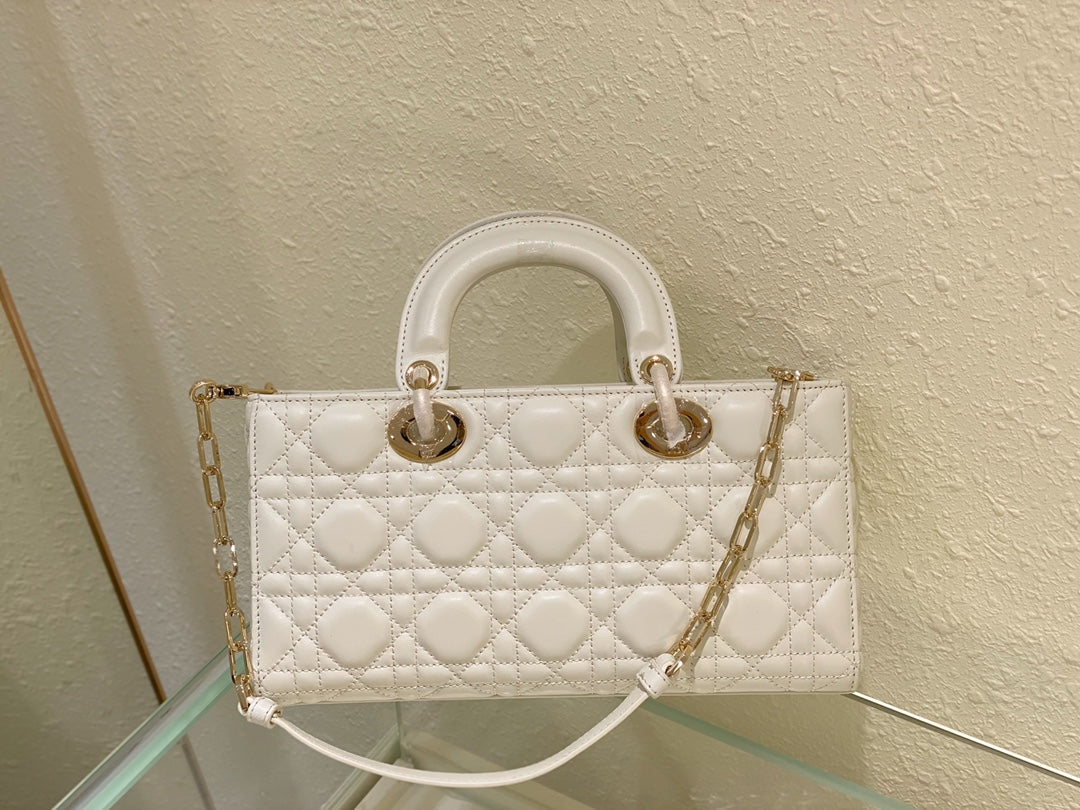 DIOR MEDIUM LADY D-JOY 26 WHITE LAMBSKIN