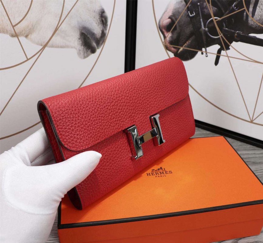 HERMES CLUTCH CONSTANCE 20.5 RED CALFSKIN SILVER HARDWARE