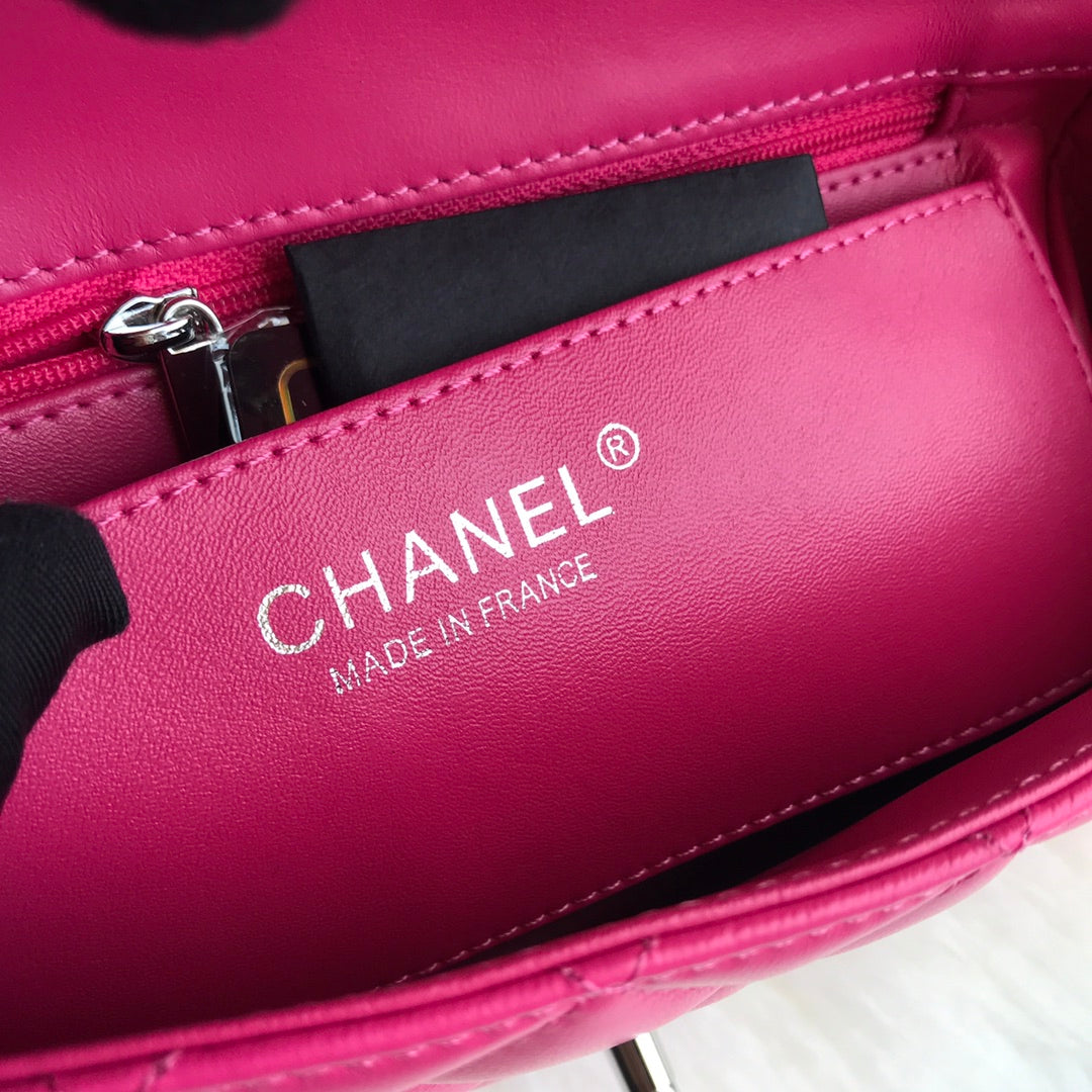 CHANEL 20 CLASSIC SMALL DOUBLE FLAP BAG IN DEEP PINK CALFSKIN