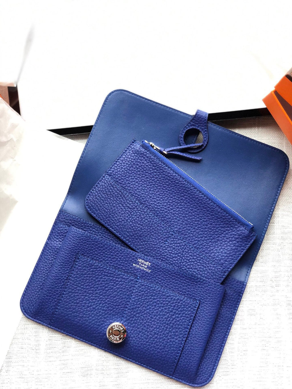 HERMES DOGON WALLET 20 AZURE CALFSKIN