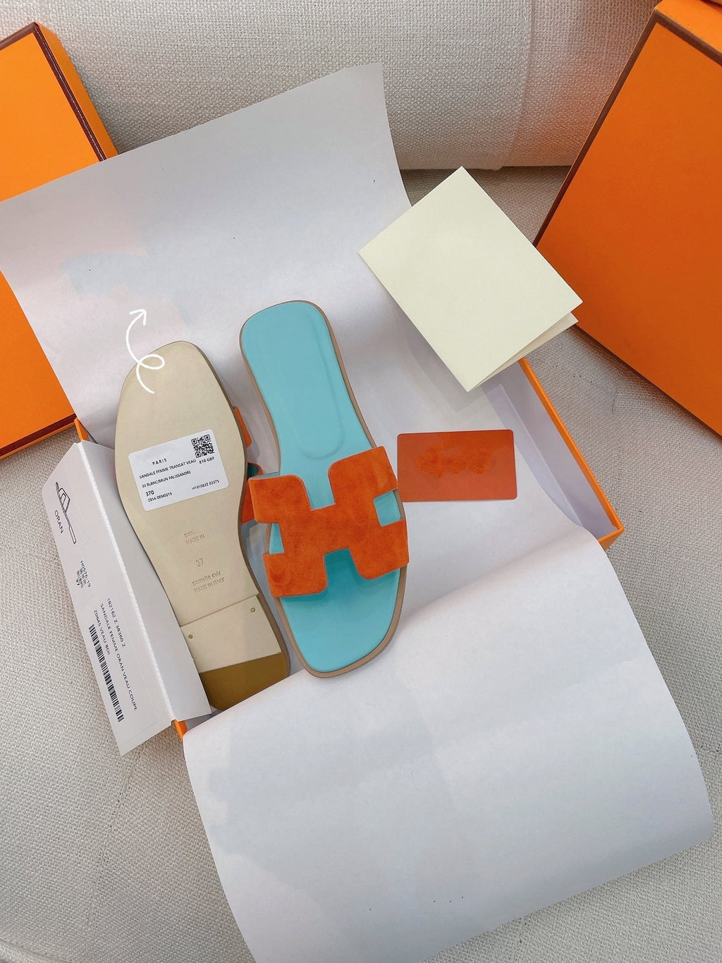 HERMES 0ran Sandal Tifany/Orange Suede