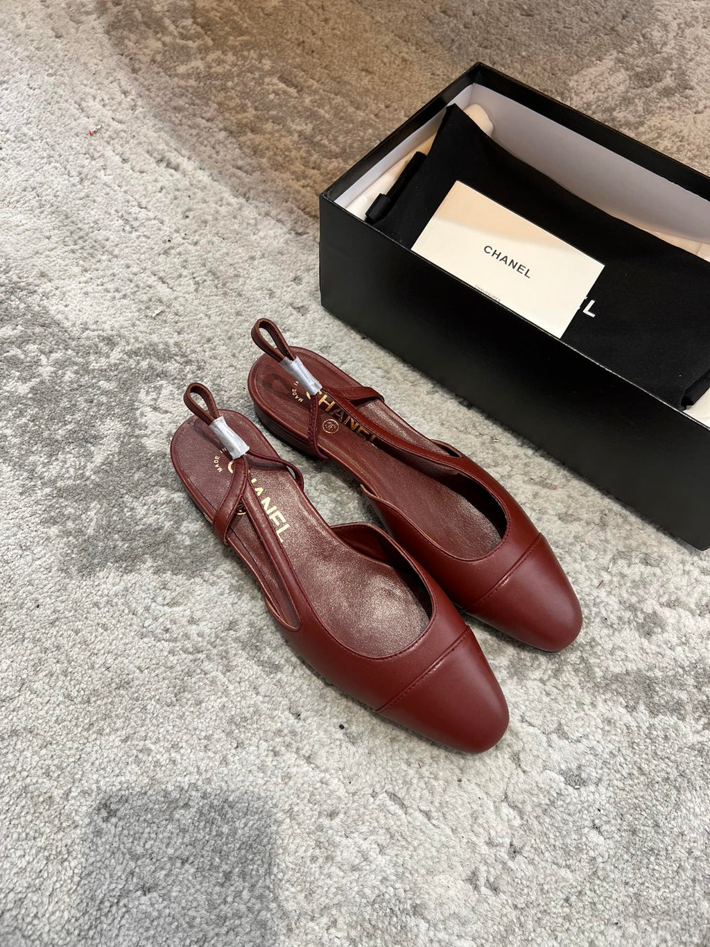 CHANEL SLINGBACKS WINE RED CALFSKIN