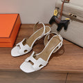 HERMES HOLY 75 SANDAL IN WHITE GRAINED CALFSKIN