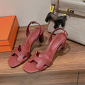 HERMES HOLY 75 SANDAL IN BERRY RED GRAINED CALFSKIN