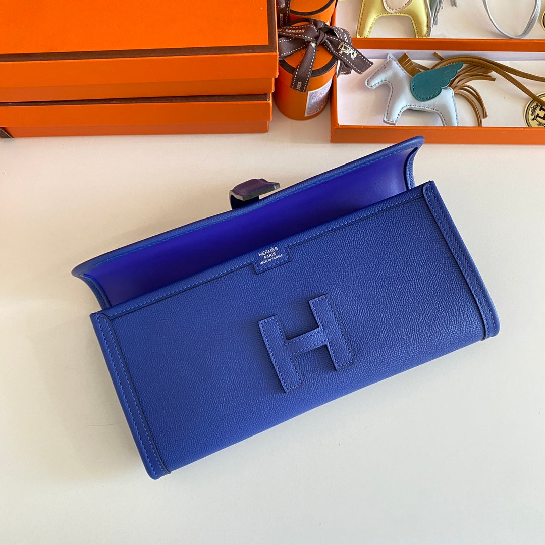 HERMES JIGE ELAN 29 CLUTCH IN COBALT BLUE CALFSKIN