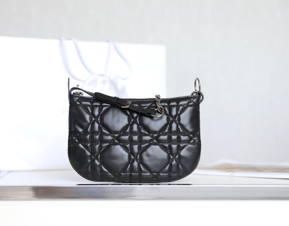 DIOR MINI CARO BAG 25 IN BLACK LAMBSKIN