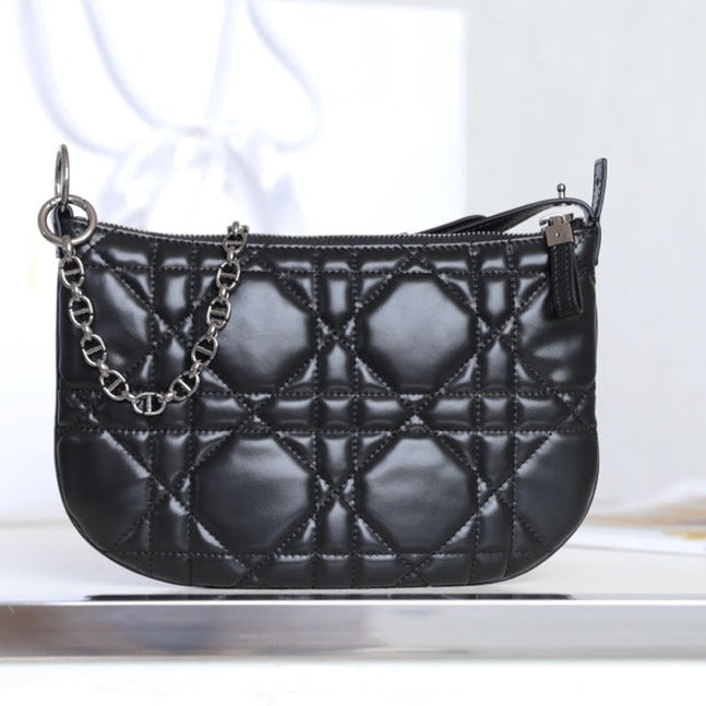 DIOR MINI CARO BAG 25 IN BLACK LAMBSKIN