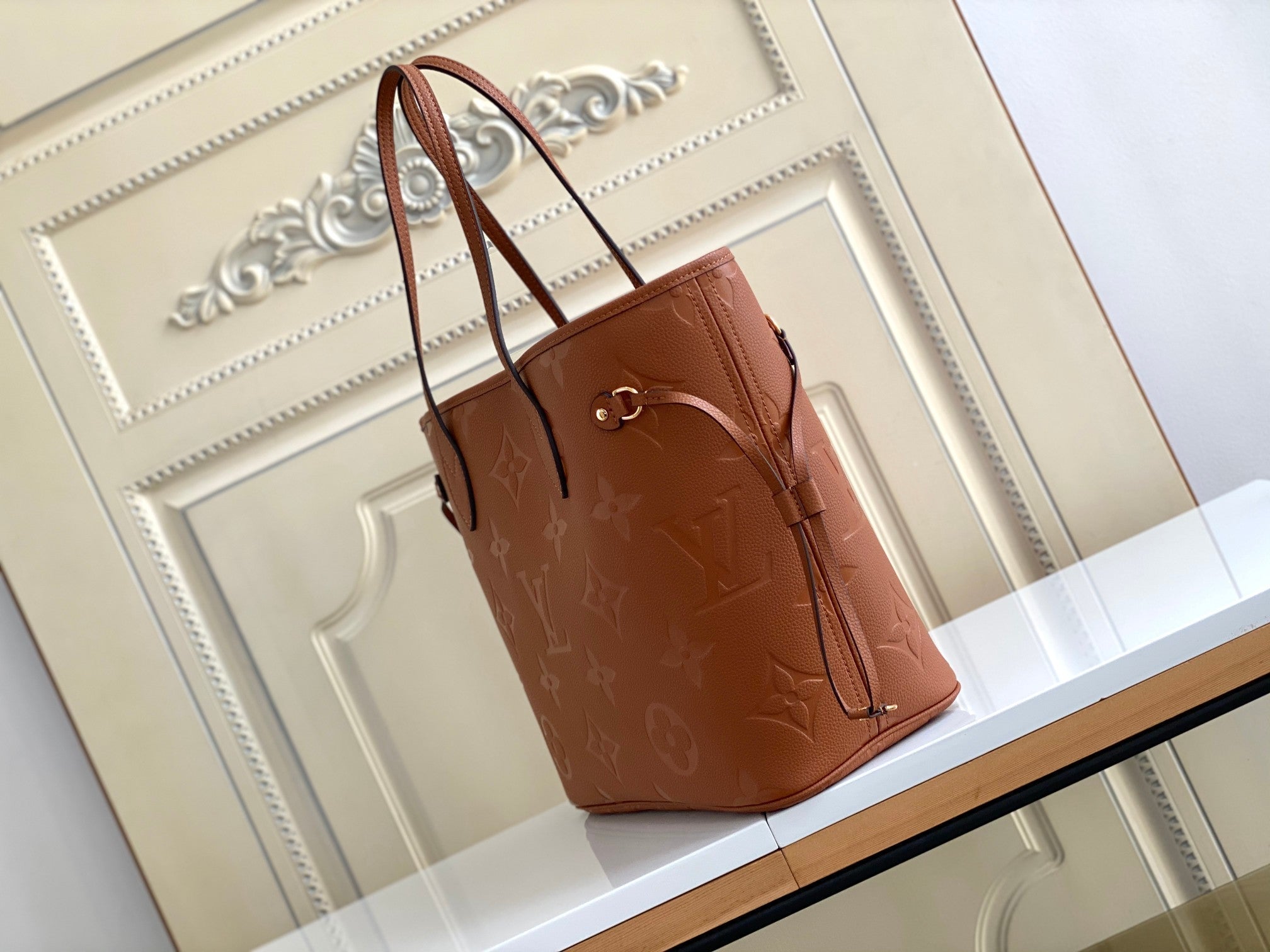 LOUIS VUITTON NEVERFULL MM 32 BROWN MONOGRAM EMPREINTE LEATHER
