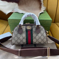 GUCCI OPHIDIA  SMALL 21 SHOULDER BAG BEIGE AND EBONY SUPREME CANVAS