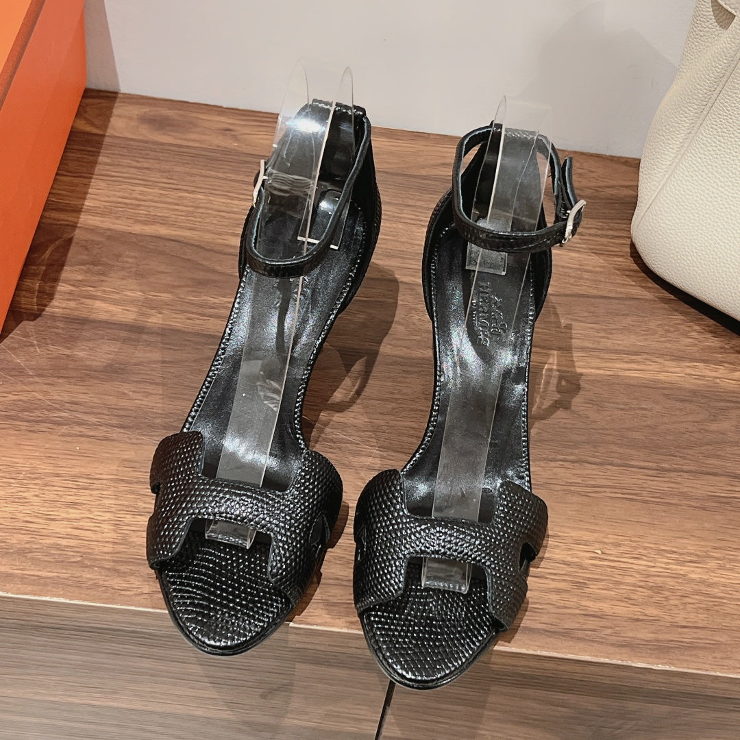 HERMES PREMIERE 70 SANDAL IN BLACK GRAINED CALFSKIN
