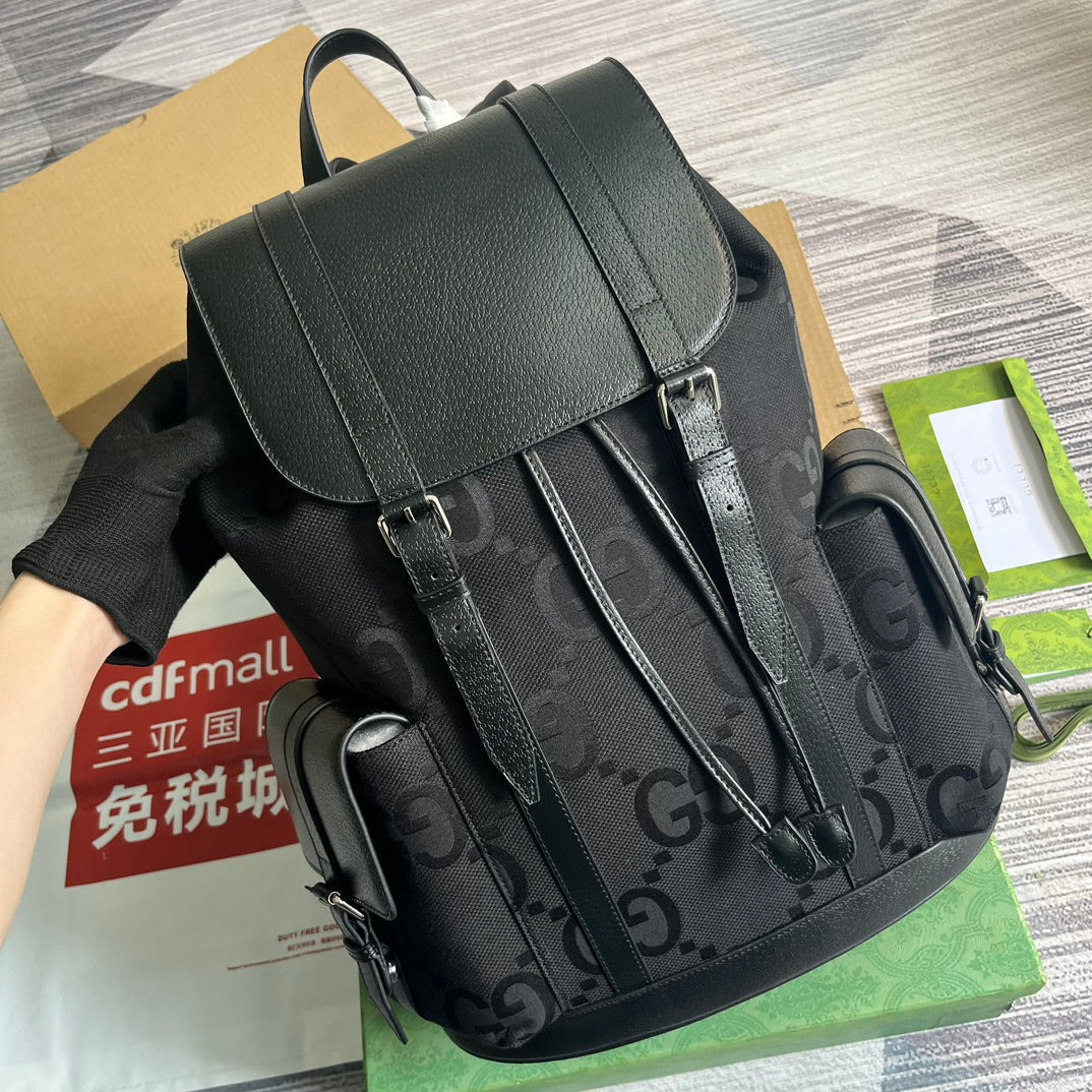GUCCI OPHIDIA LARGE 42 BACKPACK IN BLACK CANVAS AND CALFSKIN