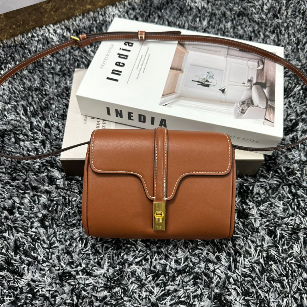 CELINE CLASSIC MINI 18 CINNAMON BROWN CALFSKIN