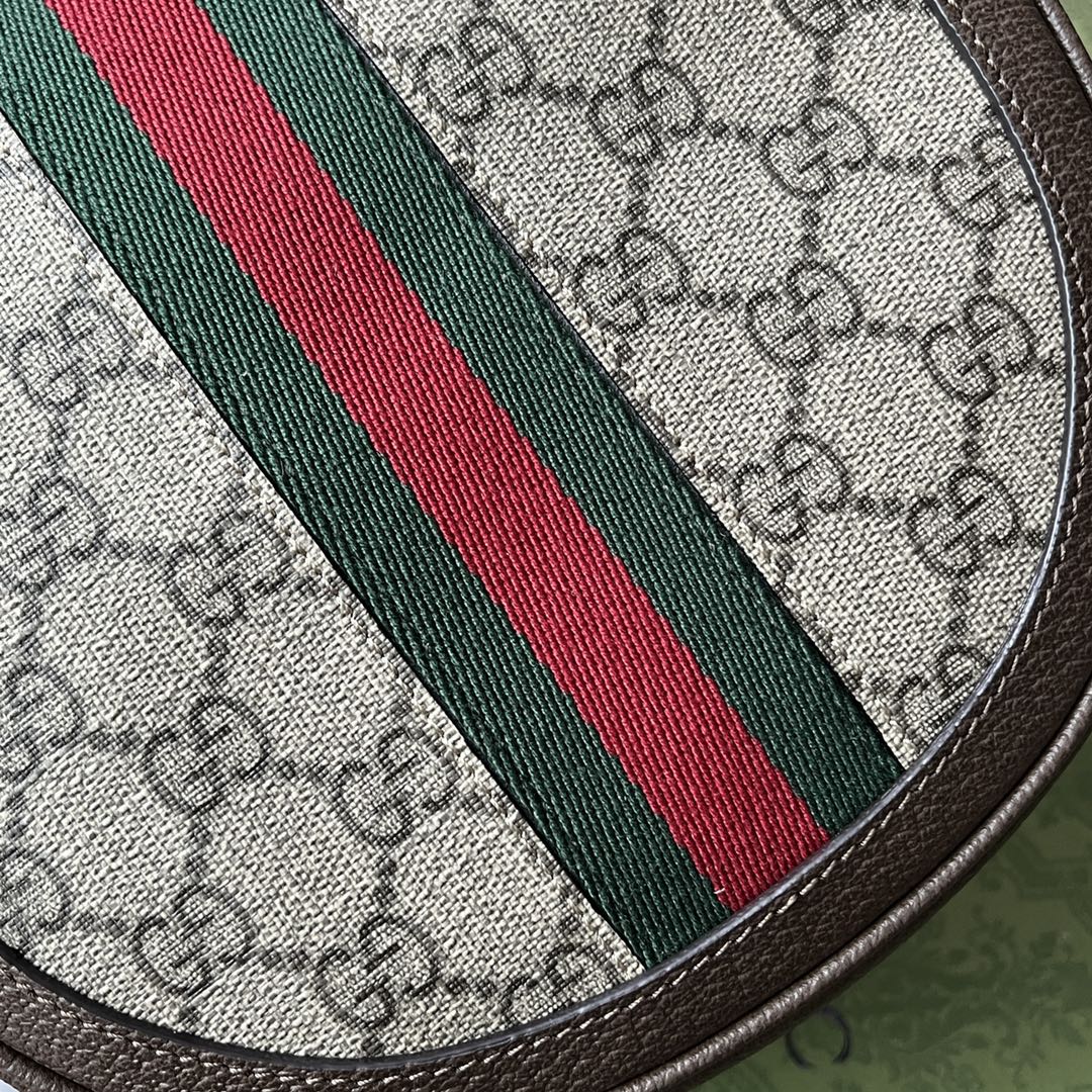 GUCCI OPHIDIA MINI SHOULDER BAG 20 WITH WEB IN BEIGE EBONY CANVAS MIX BROWN CALFSKIN