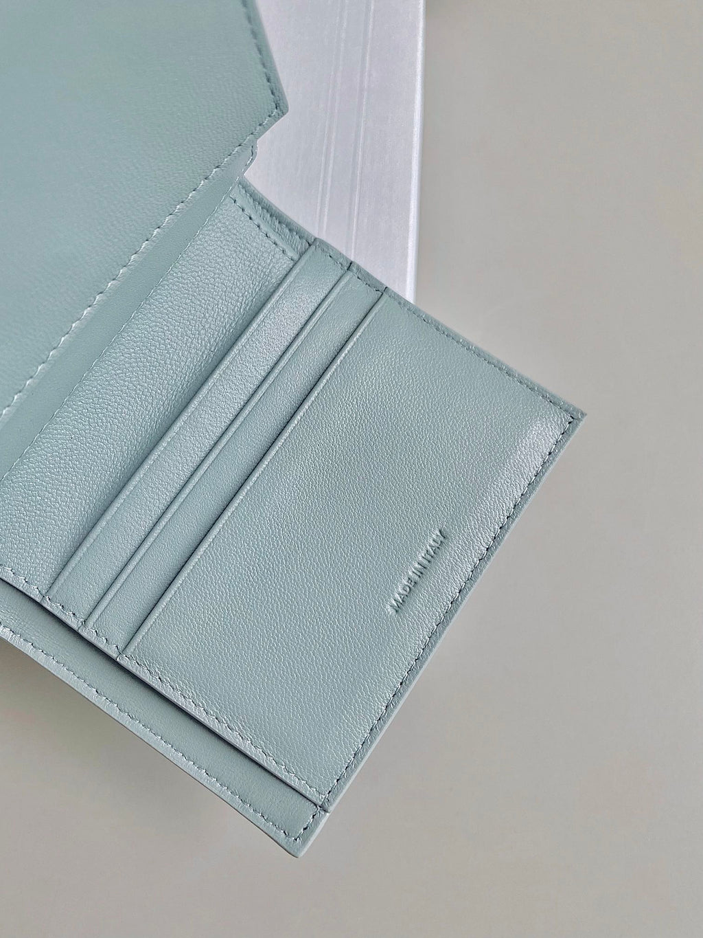 CELINE TRIPHOME 10 TRIFOLD WALLET CALFSKIN BLUE PASTEL