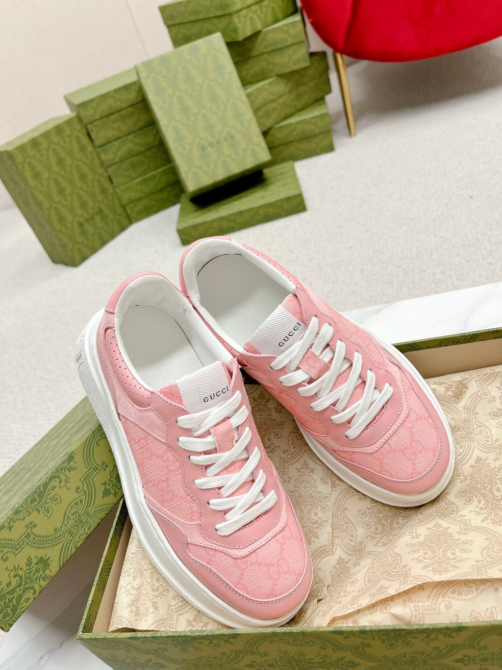 GUCCI TRAINER LIGHT PINK CALFSKIN
