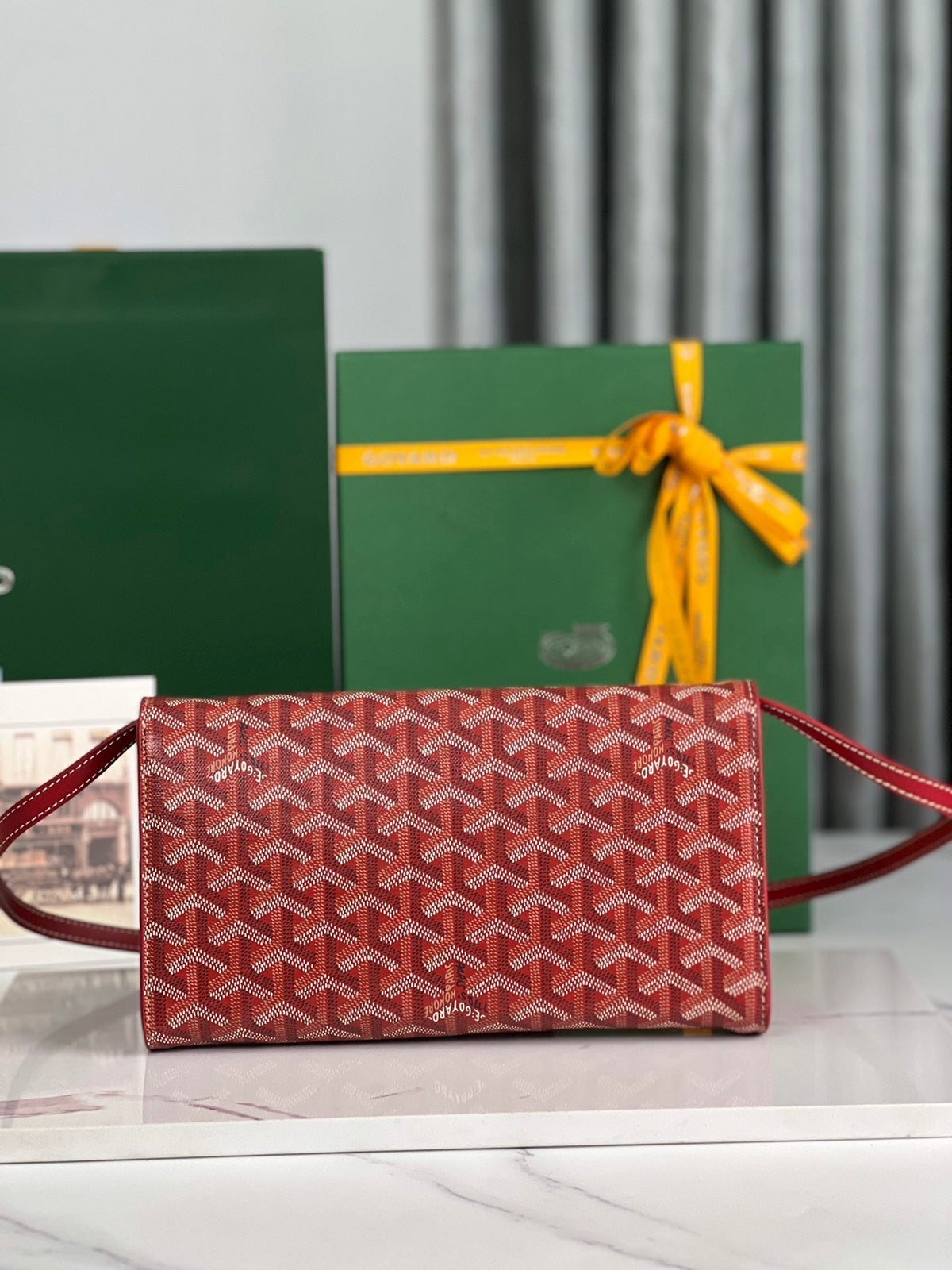 MONTE-CARLO PM CLUTCH 25 IN CLASSIC RED GOYARDINE CANVAS