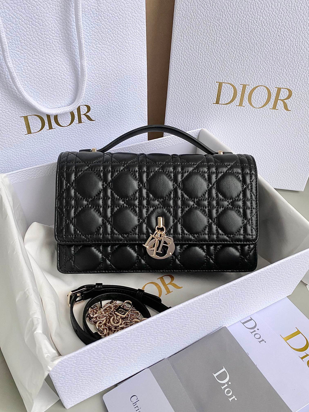 DIOR MISS LADY 24 LARGE BAG IN BLACK LAMBSKIN