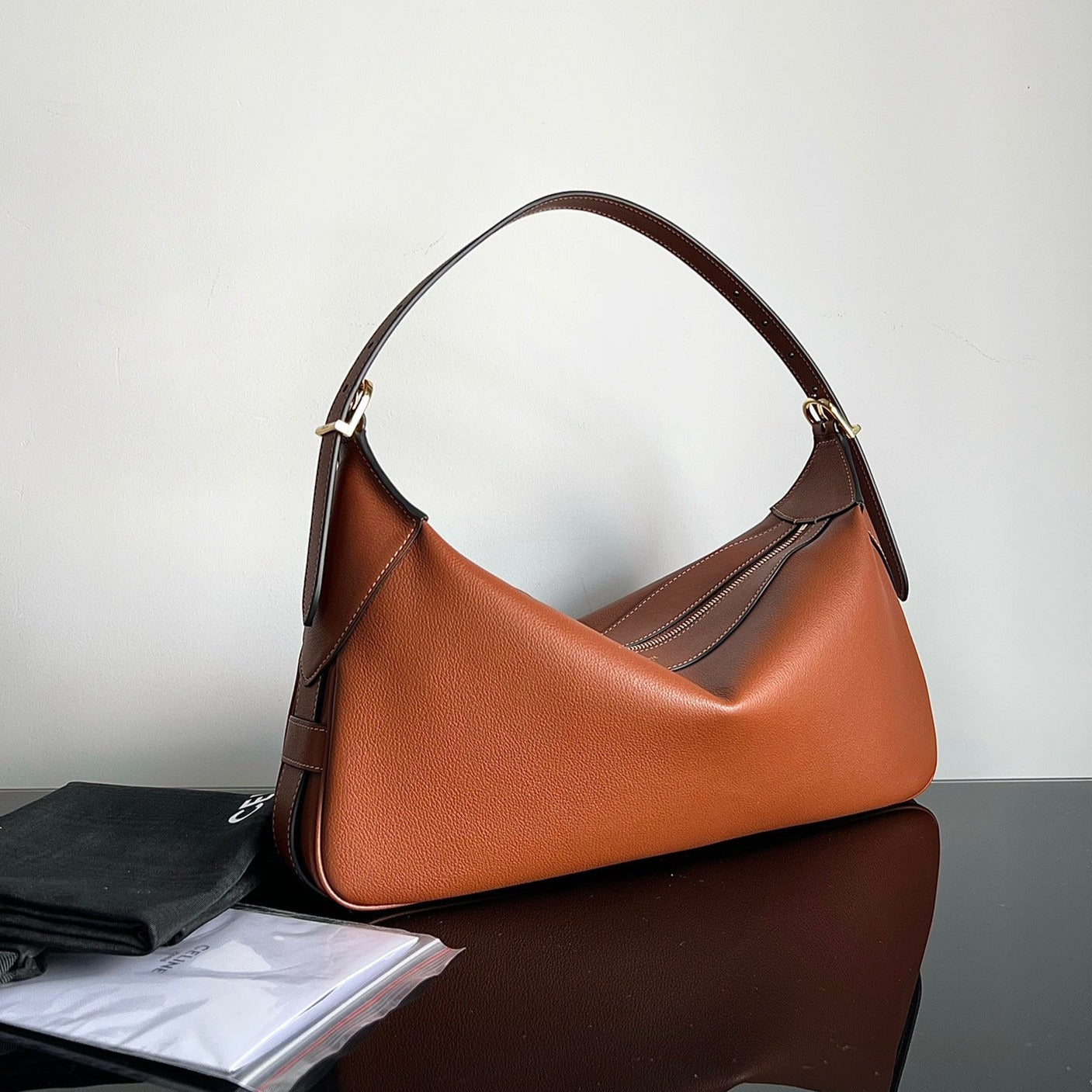 CELINE UNDERARM BAG 34 SOFT TAN BROWN CALFSKIN
