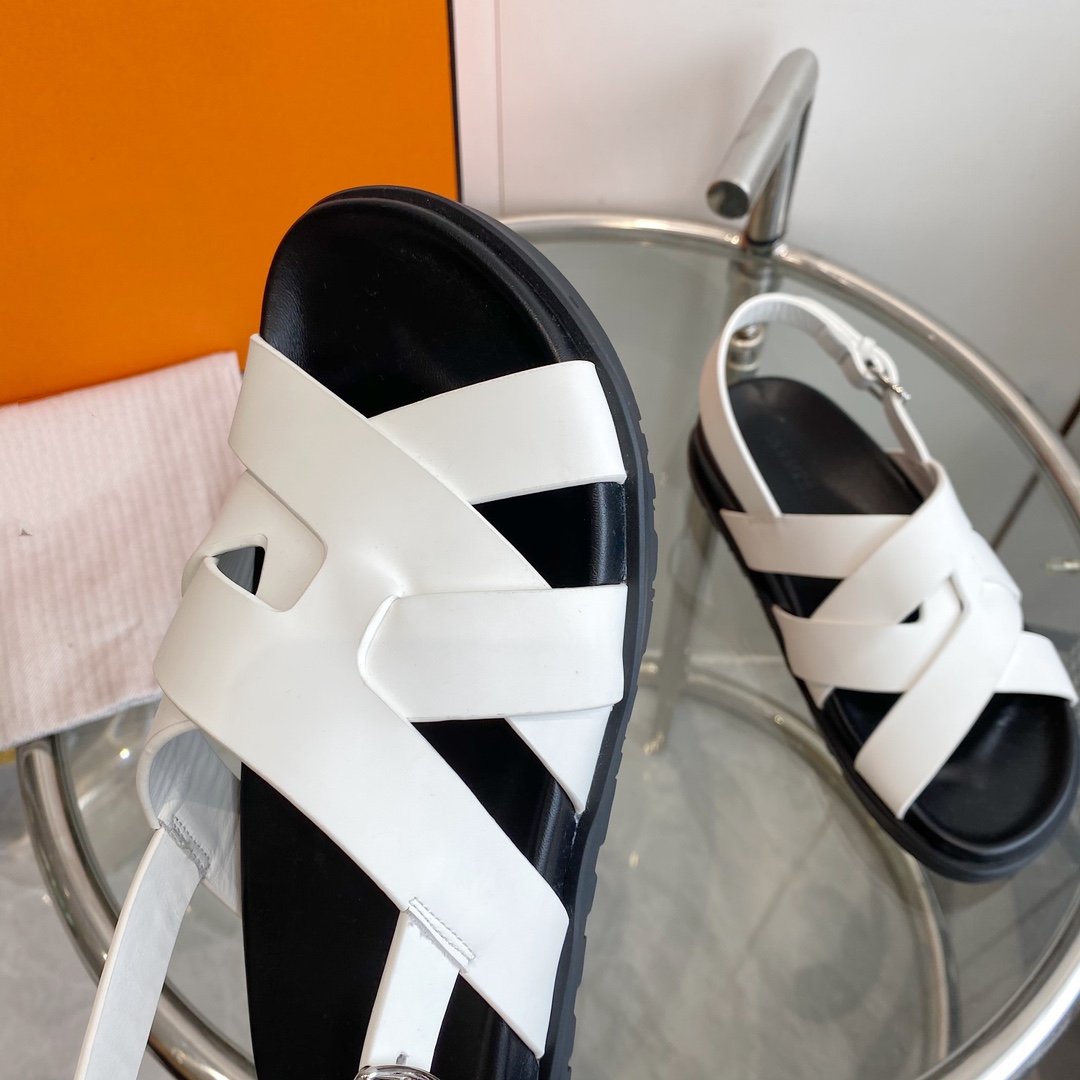 HERMES Genius Sandal Slingback White Calfskin Leather