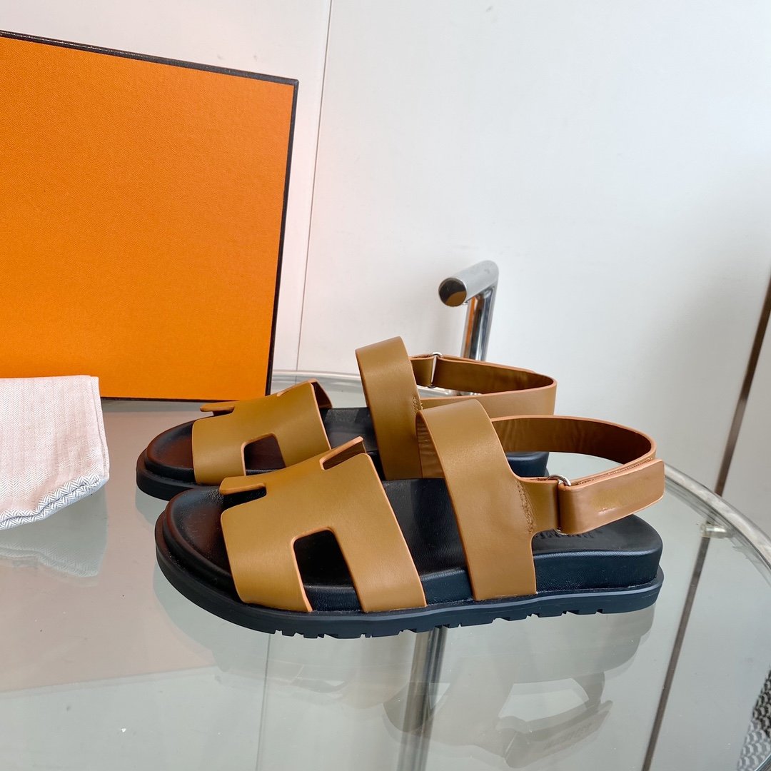 HERMES Genius Sandal Brown Leather