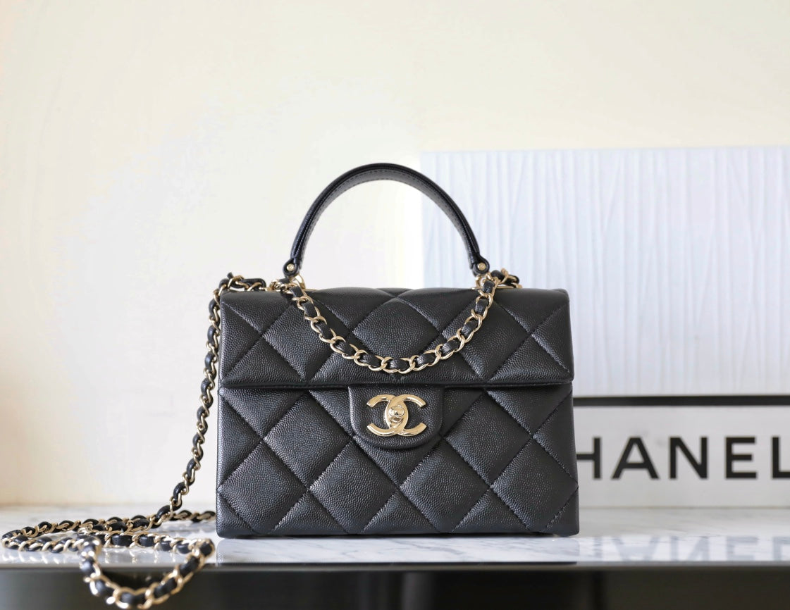 CHANEL 25S FLAP BAG 21 CM IN BLACK LAMBSKIN WITH GOLD HARDWARE