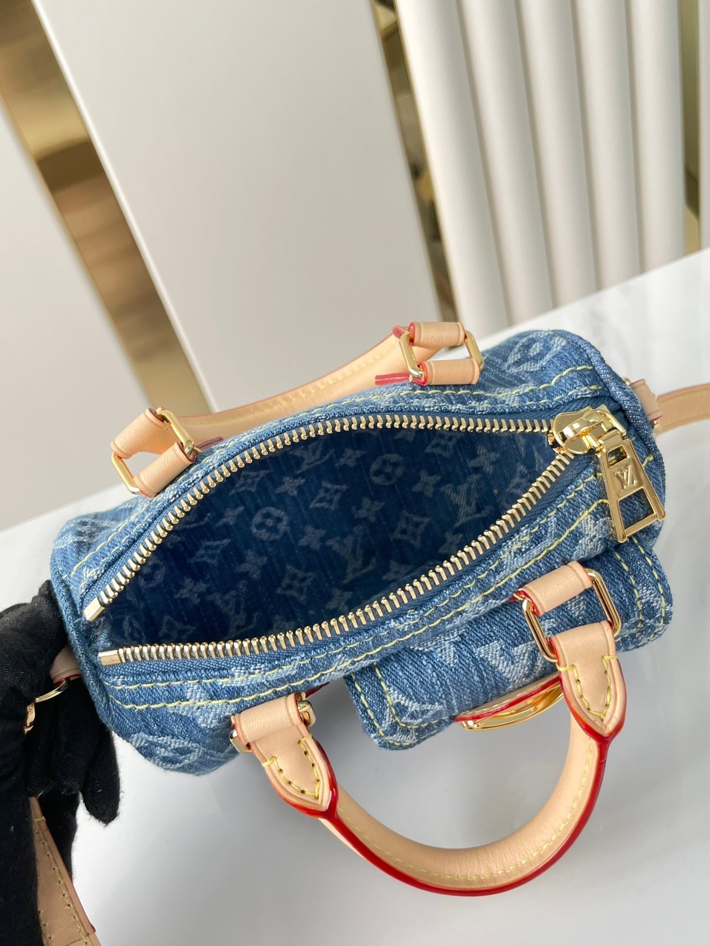 LOUIS VUITTON NANO SPEEDY 16 IN BLUE MONOGRAM DENIM GOLD HARDWARE