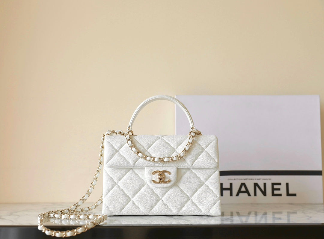 CHANEL 25S FLAP BAG 21 CM IN WHITE LAMBSKIN WITH GOLD HARDWARE