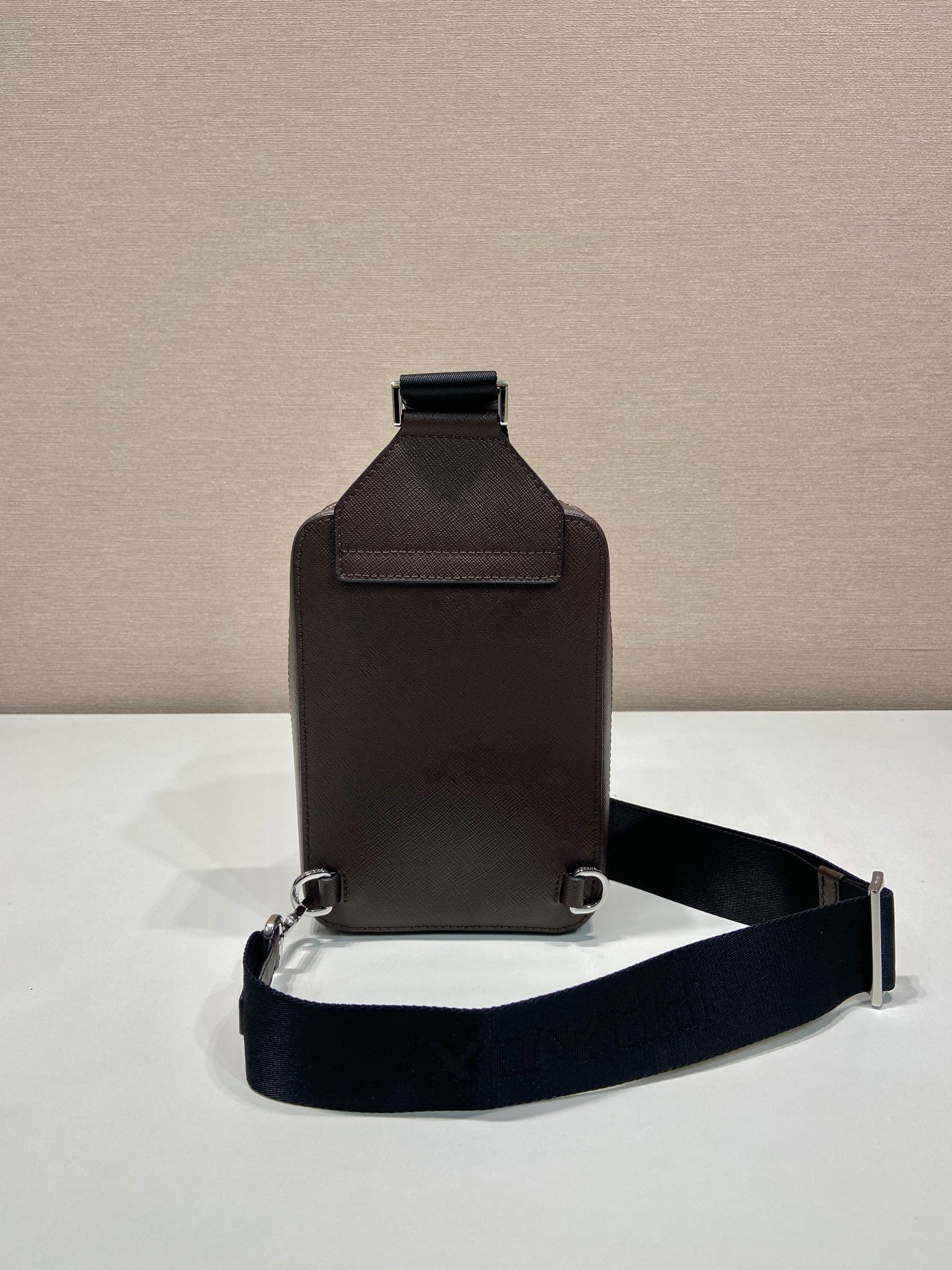 PRADA CHEST BAG 20 IN CHOCOLATE SAFFIANO LEATHER