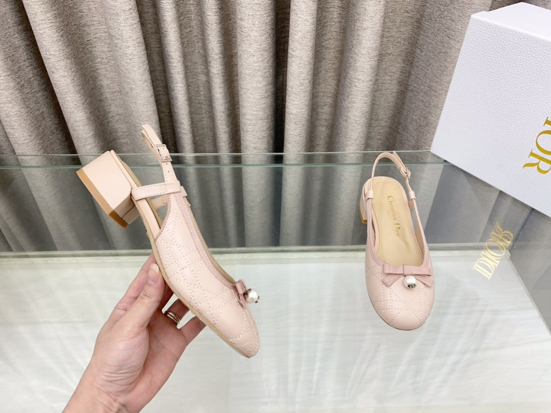 DIOR PEARL MARY JANE SLINGBACKS IN LIGHT PINK LAMBSKIN 30 MM