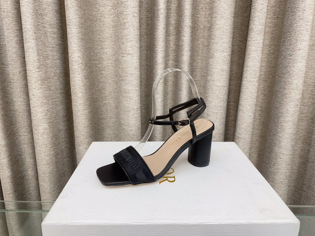 DIOR DWAY HIGH HEEL EMBROIDERED SANDAL BLACK CALFSKIN 75 MM