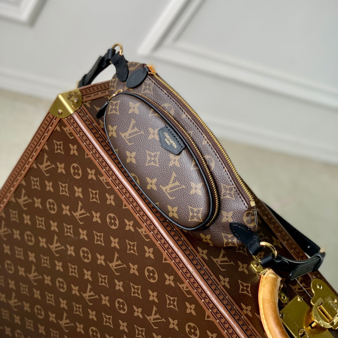 LOUIS VUITTON KEEPIT BUMBAG 29 IN BROWN DAMIER AZUR COATED MONOGRAM CANVAS