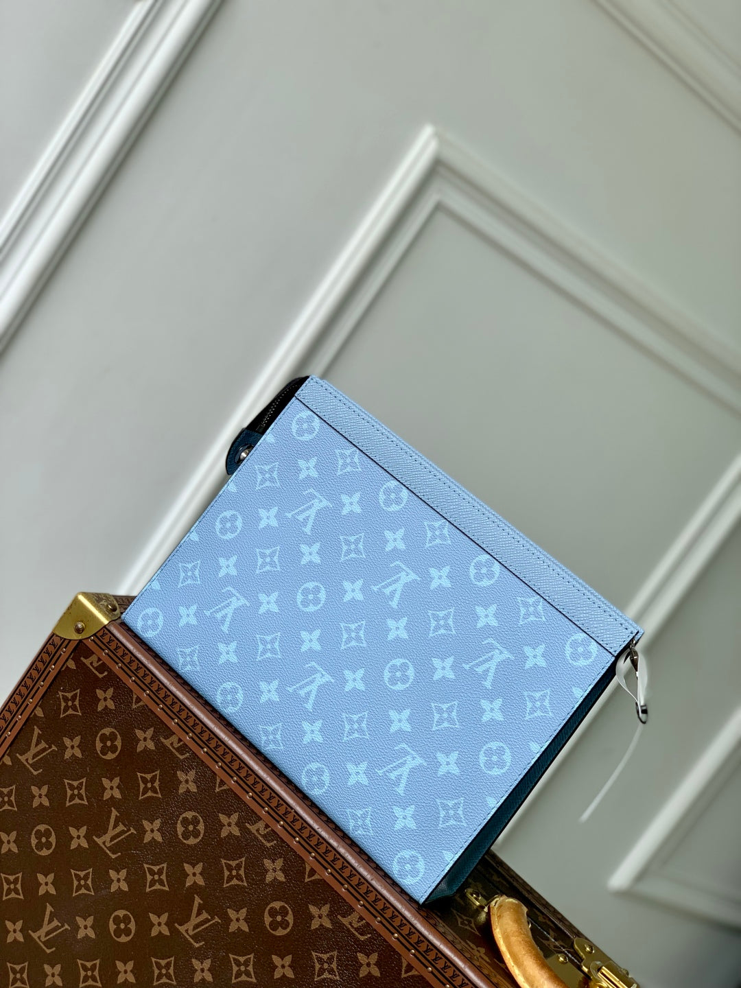 LOUIS VUITTON POCHETTE VOYAGE 26 IN LIGHT BLUE MONOGRAM ECLIPSE CALFSKIN