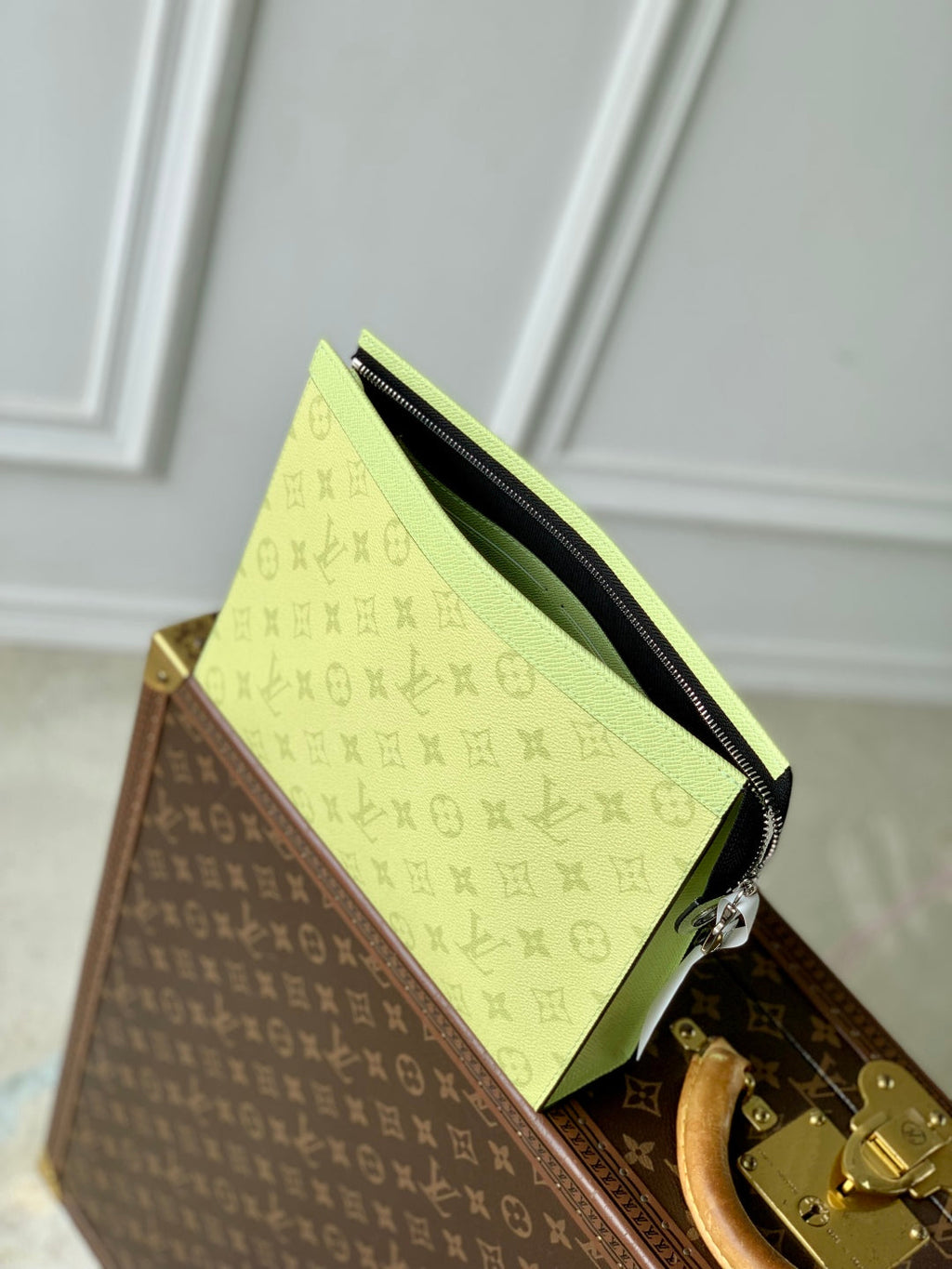 LOUIS VUITTON POCHETTE VOYAGE 26 IN LEMON YELLOW MONOGRAM ECLIPSE CALFSKIN