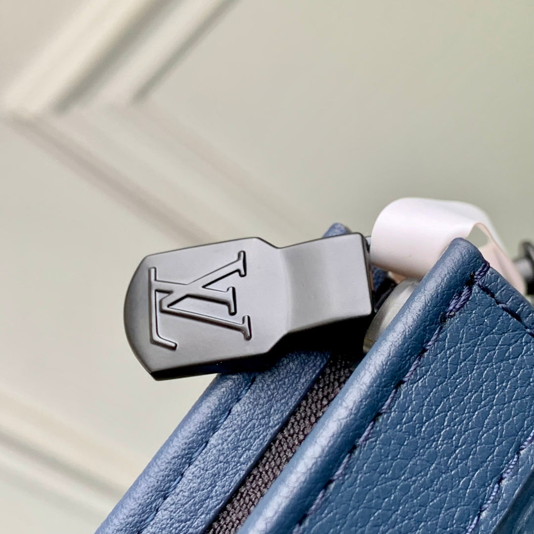 LOUIS VUITTON POCHETTE VOYAGE 27 IN DARK BLUE MONOGRAM ECLIPSE CALFSKIN EMBOSSED LOGO