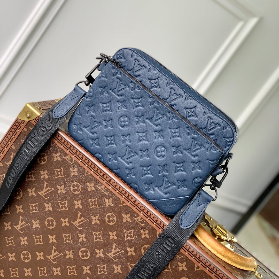 LOUIS VUITTON TRIO MESSENGER 25 IN BLUE MONOGRAM SHADOW CALFSKIN