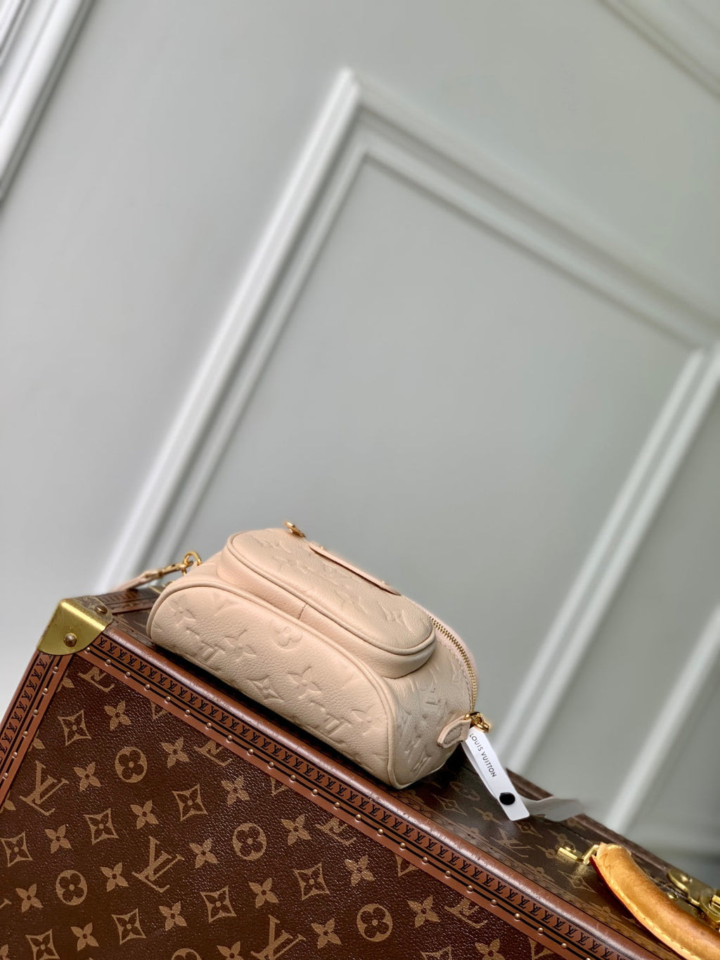 LOUIS VUITTON MINI BUMBAG 17 IN NUDE PINK EMBOSSED MONOGRAM EMPREINTE CALFSKIN