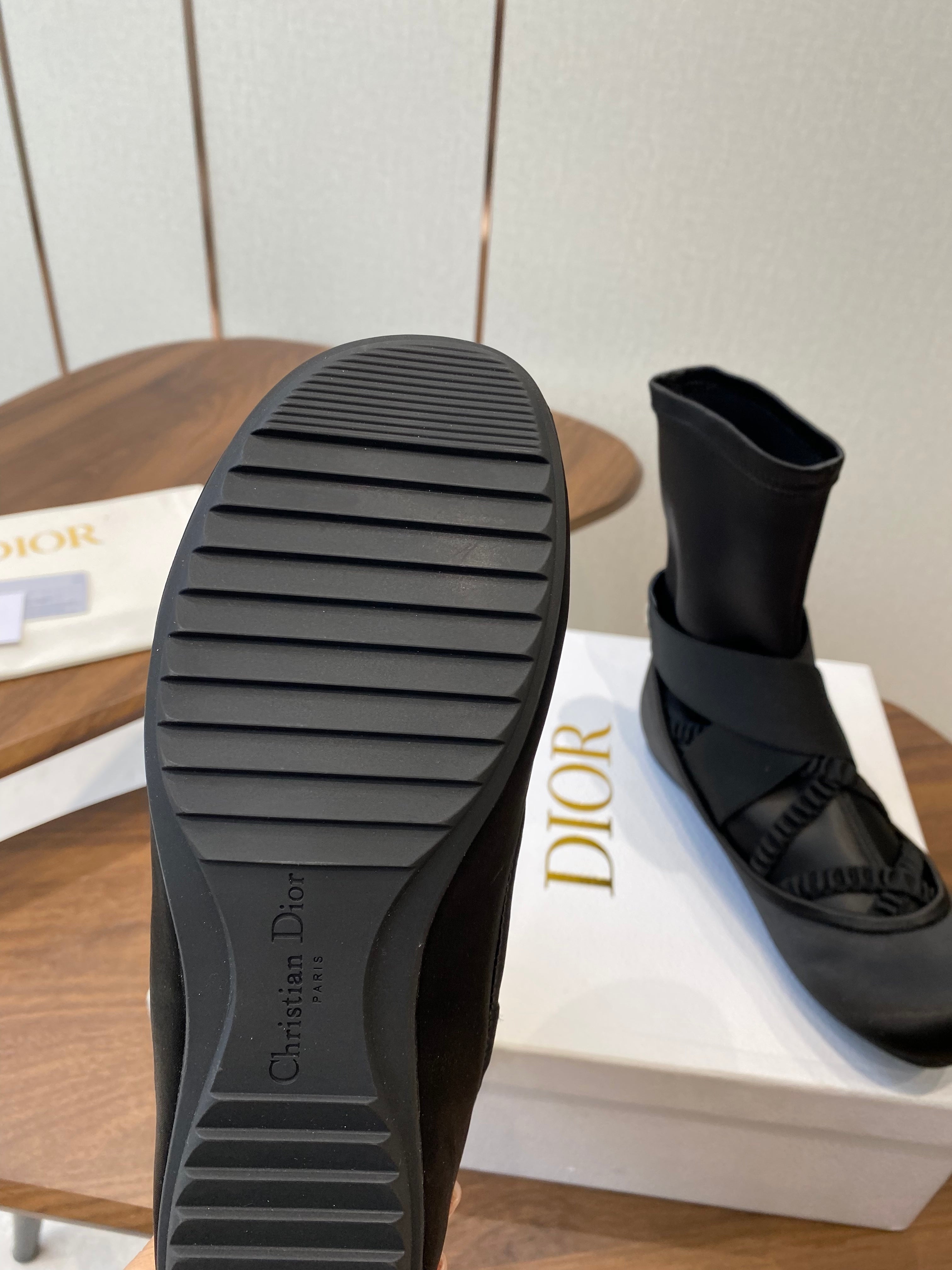 DIOR 25S STRETCH BALLET BOOTS IN BLACK FULL SATIN