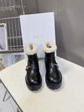 DIOR ALPS ANKLE BOOTS 25S IN BLACK LAMBSKIN AND BEIGE WOOL WITH SILVER HARDWARE