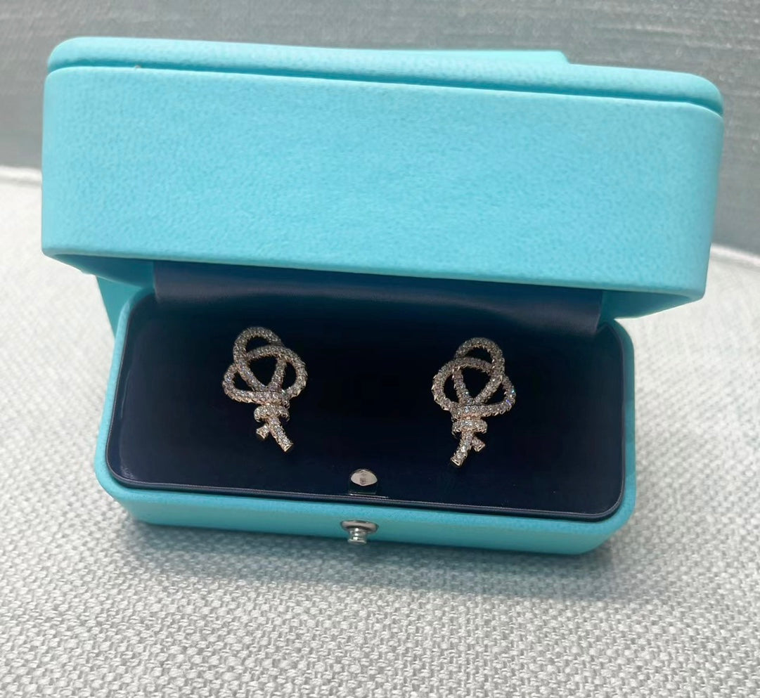 18K Tiffany Keys Woven Diamond Earrings