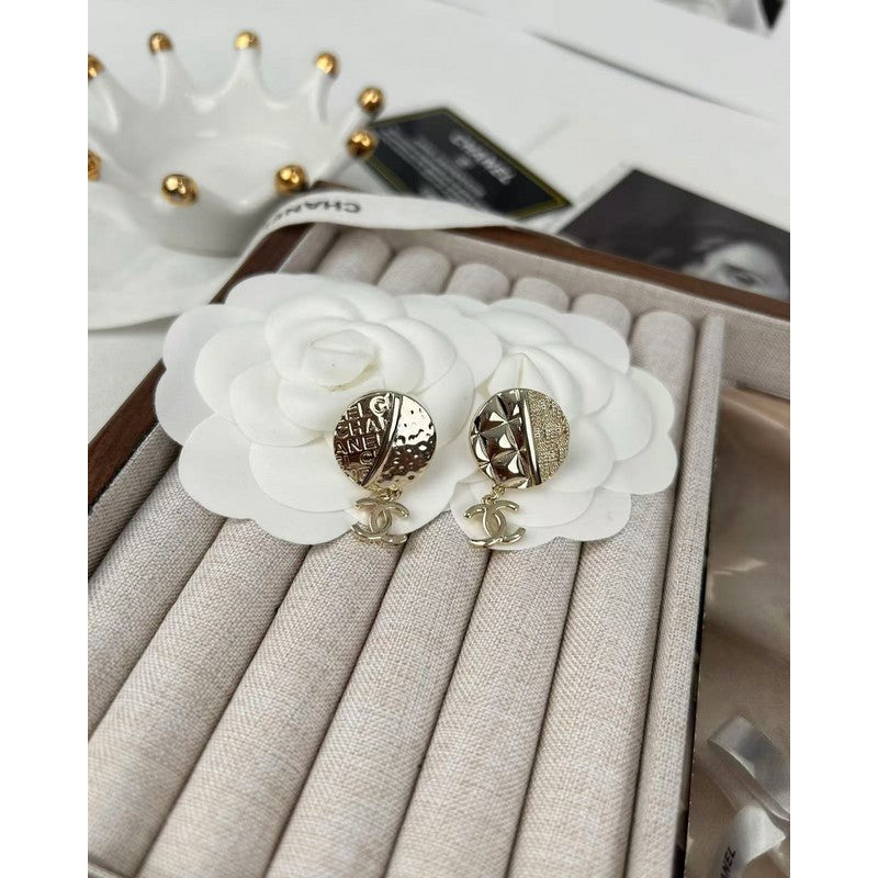 18K  Chanel Gold Round Pendant Earrings