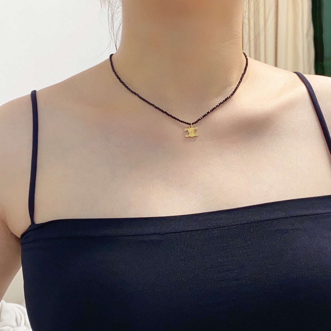 18K Celine Black Crystals Necklace