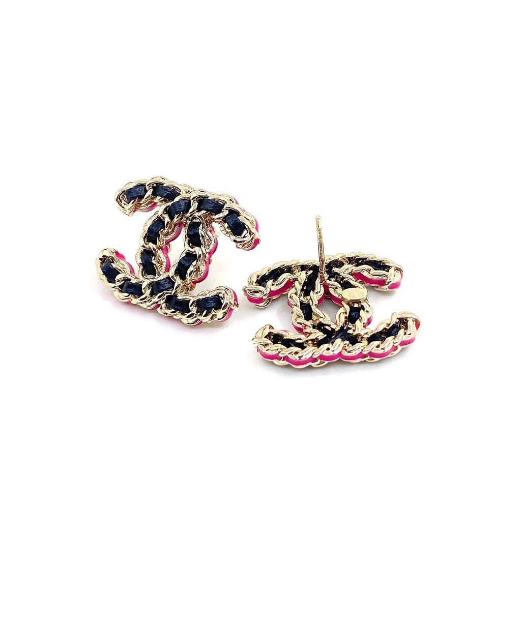 18K  Chanel Pink Resin Leather Earrings