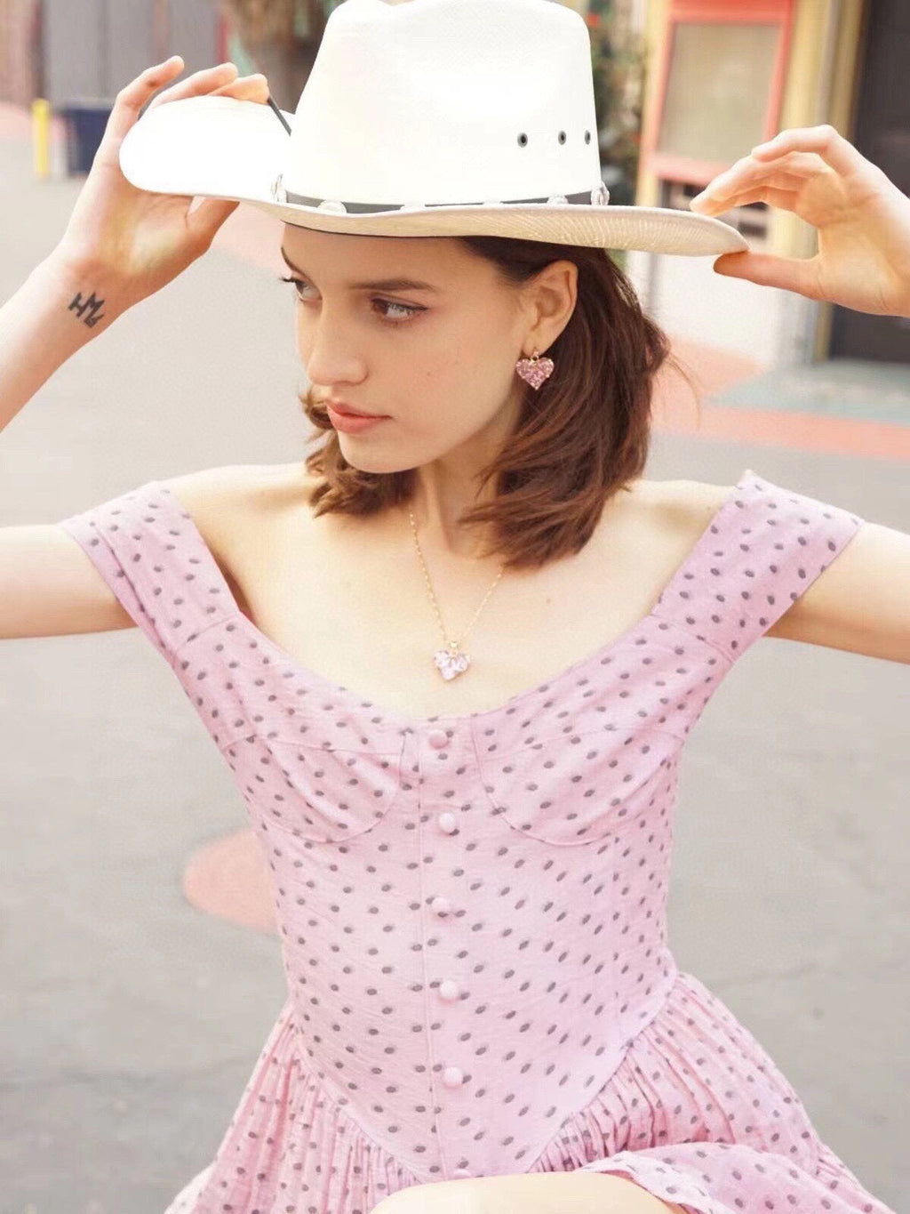 18K Celine Pink Crystal Heart Earrings