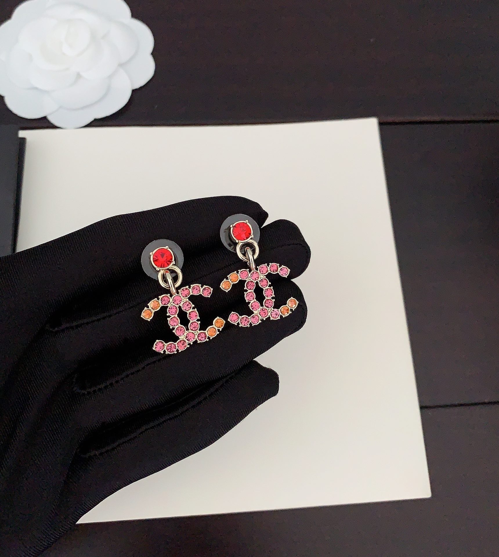 18K  Chanel Pink Crystals Earrings
