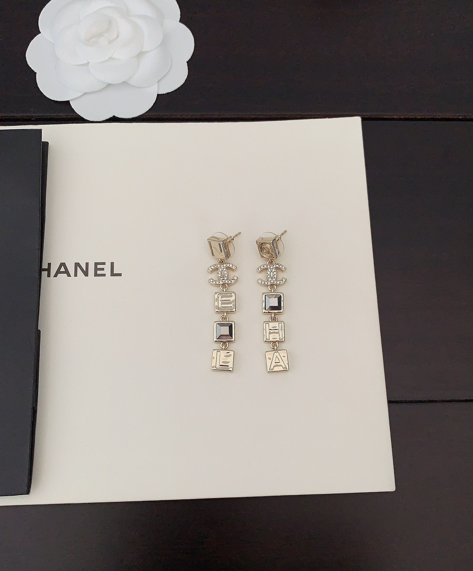 18K  Chanel Crystals Long Earrings