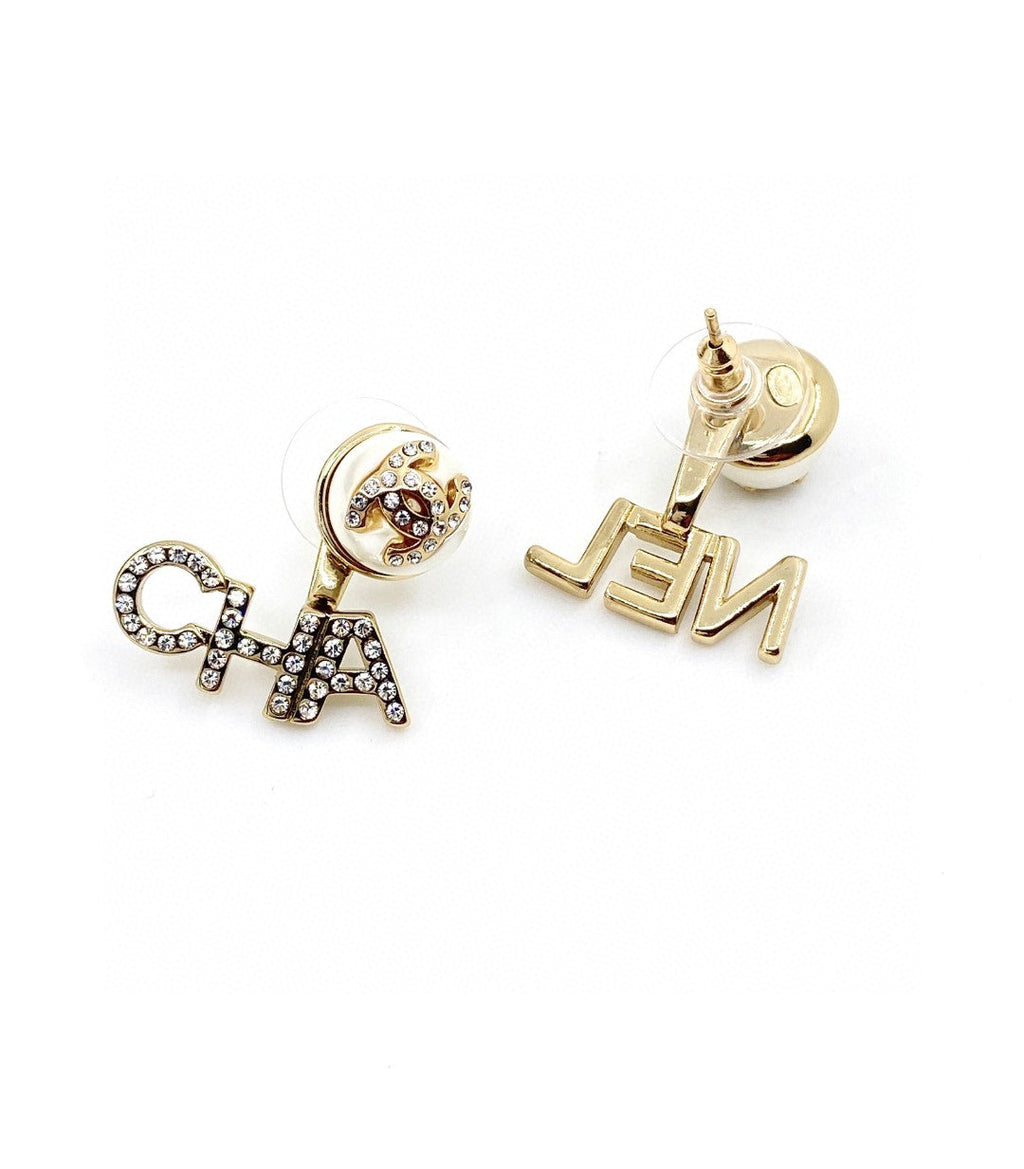 18K  Chanel Diamonds Script Earrings